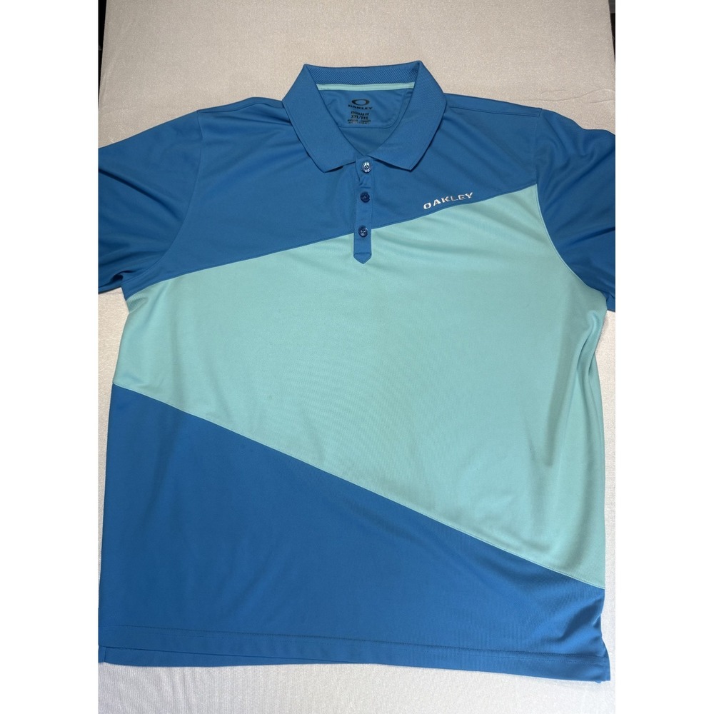 Oakley Little River Golf Polo Men XXL Blue Aqua Colorblock Performance Shirt